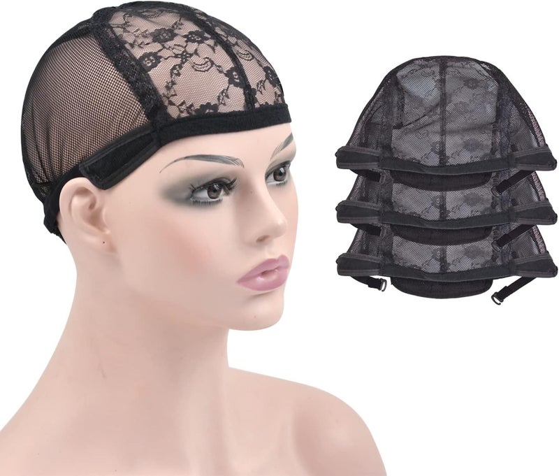 3 Pcs Black Lace Wig Caps for Wig Making Wigs Hair Net for Women with Adjustable Straps to Hold Wigs in Place Black M