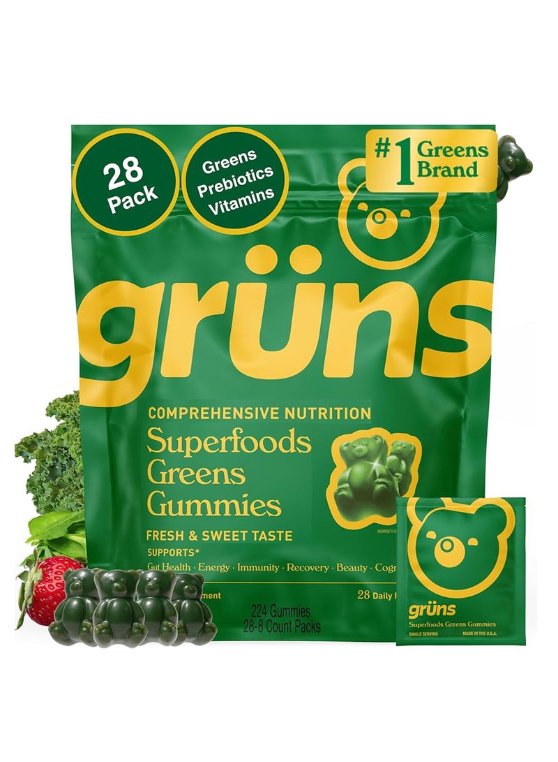 Grüns Adults Super Greens Multivitamin Gummies, Superfood Vitamin Gummy Bears with Spirulina, Chlorella, Prebiotic Fiber for Digestive Health, Adaptogens Supplement, 20 Vitamins & Minerals, 28 Count - Image 1