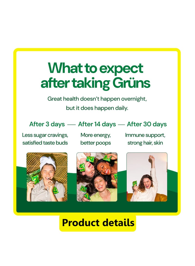 Grüns Adults Super Greens Multivitamin Gummies, Superfood Vitamin Gummy Bears with Spirulina, Chlorella, Prebiotic Fiber for Digestive Health, Adaptogens Supplement, 20 Vitamins & Minerals, 28 Count - Image 3