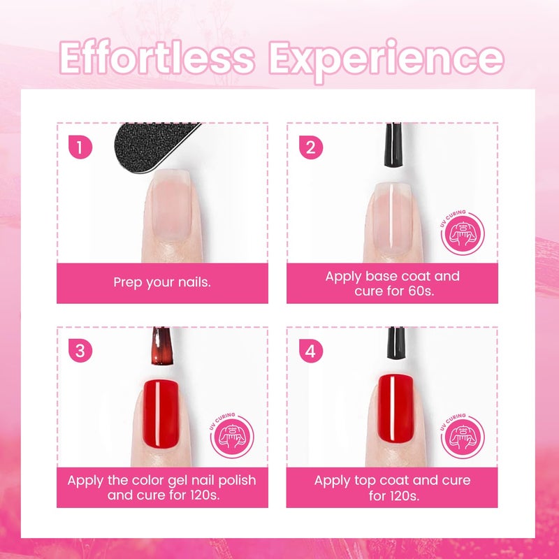 JODSONE 12 PCS Gel Nail Polish Set with Base Coat and Top Coat Limited Red Pink High Gloss Fashion Gifts for Women & Girls - Image 3