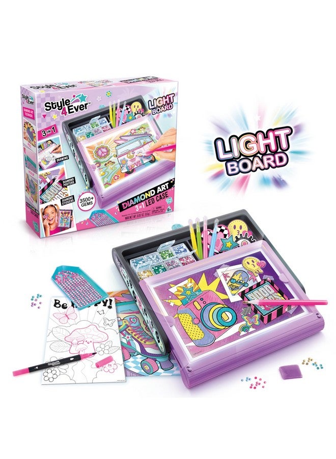 كانال تويز Style 4 Ever Diamond Art Studio. حافظة 3 في 1 مزودة بإضاءة LED ولوحة مضيئة. اصنع رسومات وملصقات ماسية وملصقات ماسية. للأطفال من سن 6 سنوات فما فوق - Image 3