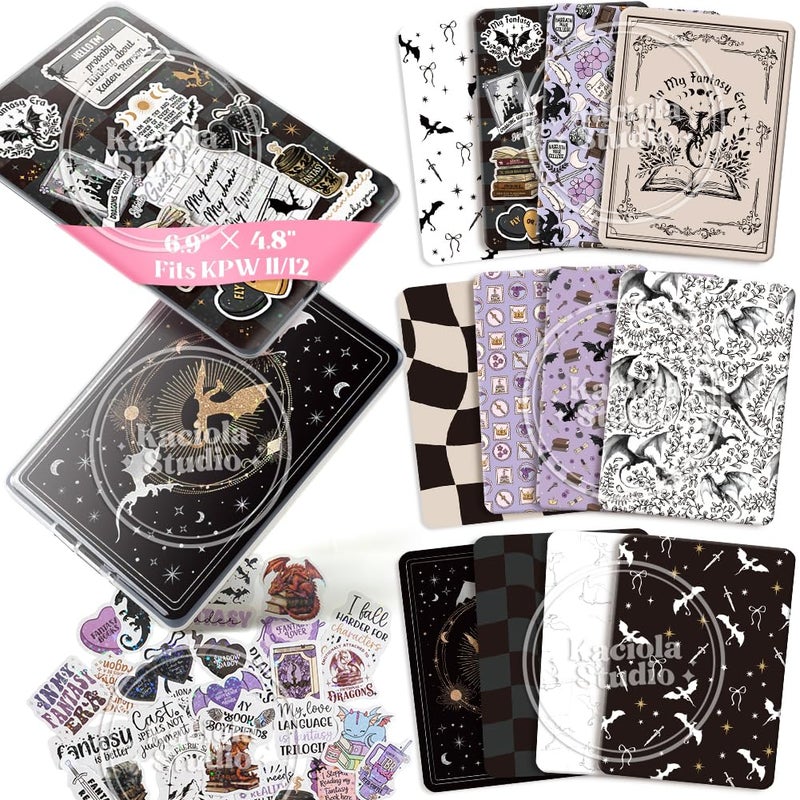 Kaciola 12PCS Inserts Cardstock for E-Reader, 50PCS Stickers for Clear Case Insert, 6.9"x4.8" Fantasy Theme Inserts Compatible with Paper White 11th-12th Gen, E-Reader Gift for Booklover Reader - Image 1