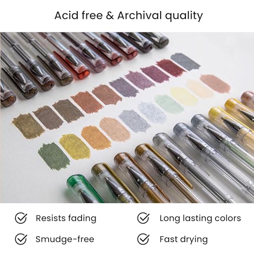 OfficeGoods Grey & Black Gel Pens with Refills – Glitter Metallic Classic – Medium 0.8-1.0mm Tips – Non-Toxic Gel Pens Set – Quick Dry Smudge-Free 12 Pack Colors - Image 3