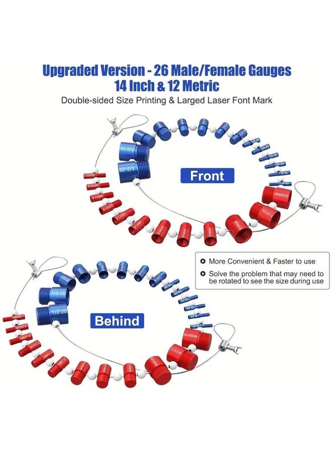 26pcs Aluminum Inch Metric Nut Bolt Thread Checker Gauge Set Detachable Wire Loop Design - Image 4