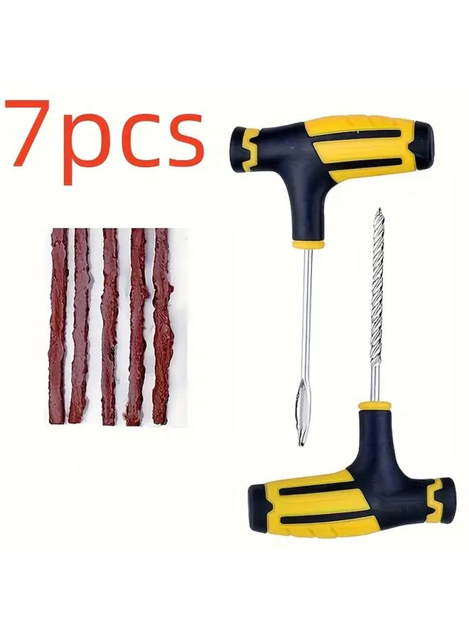 Yellow 7PCS Tire Repair Kit for Cars Motorcycles Puncture Fix Tools Metal Construction - Image 1