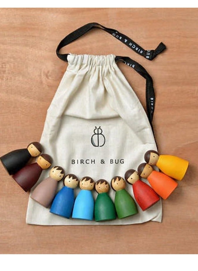 بيرتش آند باغز 10 قطع من الدمى الخشبية بألوان قوس قزح مع أوتاد خشبية للأطفال الصغار، ألعاب تعليمية لمرحلة ما قبل المدرسة، ألعاب تعليمية خشبية للأولاد والبنات - Image 2