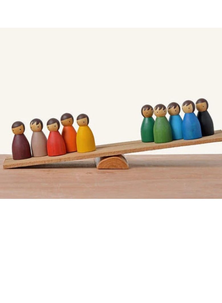 بيرتش آند باغز 10 قطع من الدمى الخشبية بألوان قوس قزح مع أوتاد خشبية للأطفال الصغار، ألعاب تعليمية لمرحلة ما قبل المدرسة، ألعاب تعليمية خشبية للأولاد والبنات - Image 3