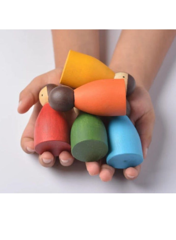 بيرتش آند باغز 10 قطع من الدمى الخشبية بألوان قوس قزح مع أوتاد خشبية للأطفال الصغار، ألعاب تعليمية لمرحلة ما قبل المدرسة، ألعاب تعليمية خشبية للأولاد والبنات - Image 4