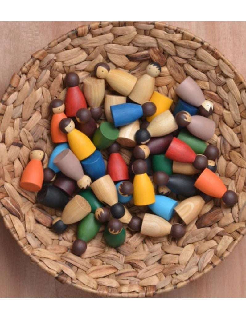 بيرتش آند باغز 10 قطع من الدمى الخشبية بألوان قوس قزح مع أوتاد خشبية للأطفال الصغار، ألعاب تعليمية لمرحلة ما قبل المدرسة، ألعاب تعليمية خشبية للأولاد والبنات - Image 5