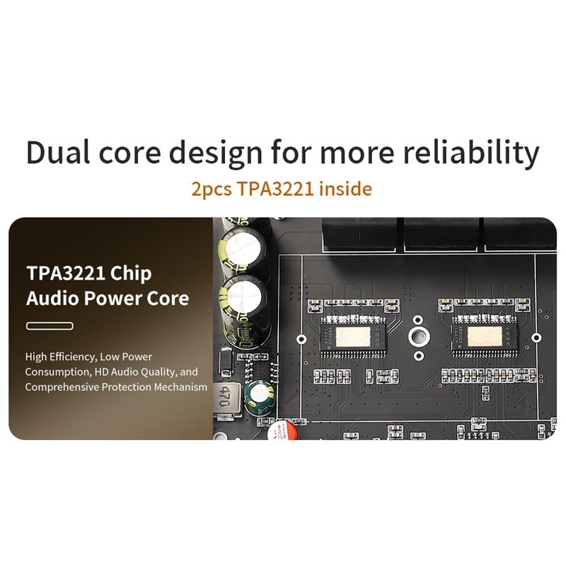 TPA3255 BT Power Amplifier Board Compact 2.1 Channel Digital Audio Amplifier Board with High Low Tone Subwoofer Output for Home Theater Car Audio System Black 112x102x28mm (Without case) - Image 3