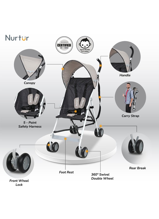 Nurtur عربة أطفال ريكس باجي خفيفة الوزن متعددة الألوان مع مظلة مدمجة قابلة للطي وحزام كتف للأطفال من 6 إلى 36 شهرًا  - Image 2
