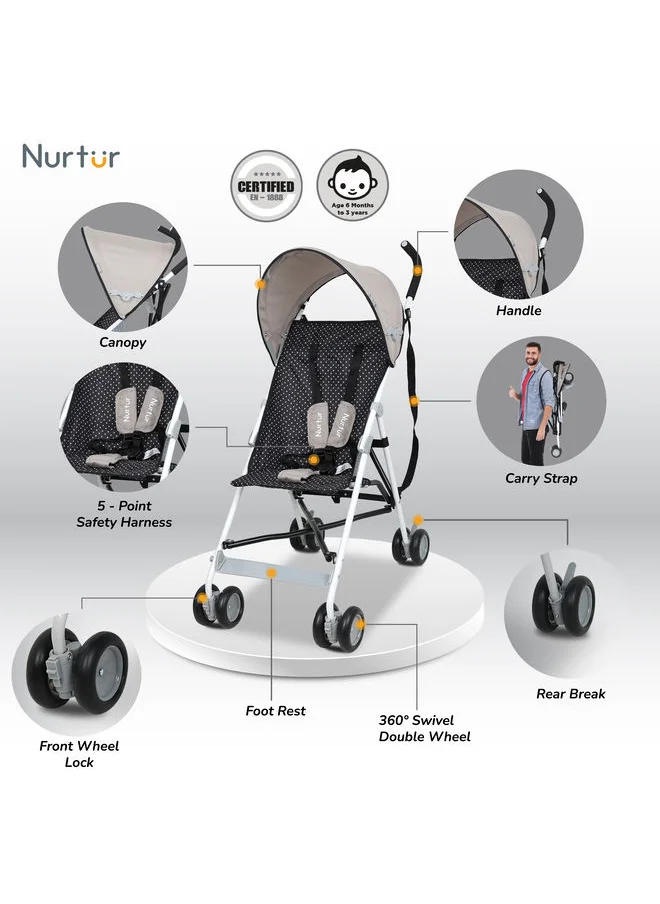 نورتر Multicolor Lightweight Rex Buggy Stroller With Compact Foldable Canopy, Shoulder Strap For 6-36 Months