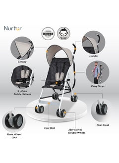 Nurtur Multicolor Lightweight Rex Buggy Stroller With Compact Foldable Canopy, Shoulder Strap For 6-36 Months  - Image 2