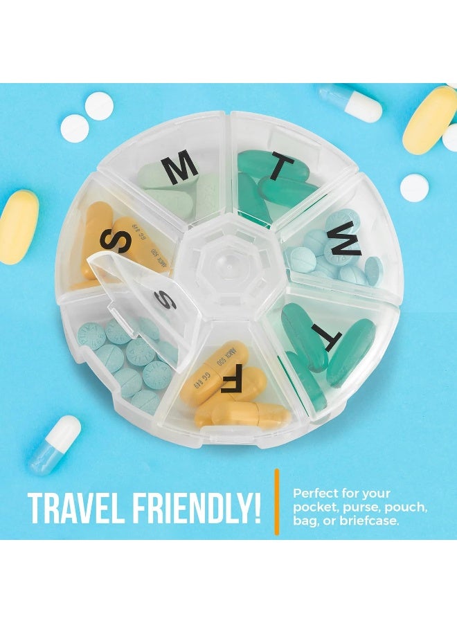 MEDca Weekly Pill Organizer Pack Of 2 Large Round Travel Medication Reminder Daily Monday To Sunday Compartments, 7 Days - Image 4