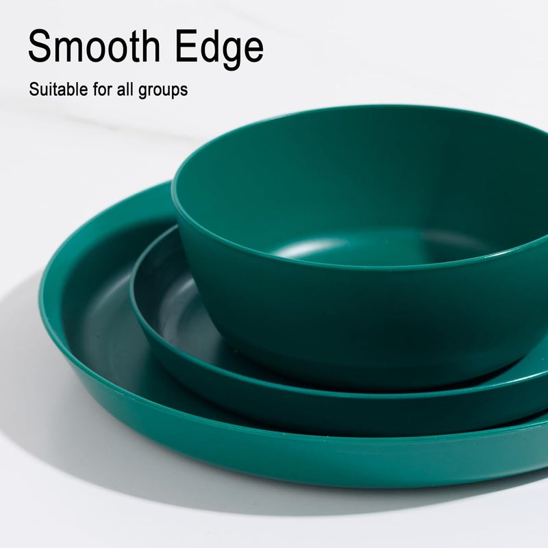 ejonirinjonir EI 12pcs Dark Green Wheat Straw Plates,Plates and Bowls Sets,Wheat Straw Dinnerware Set,Plastic Plates Reusable,Unbreakable Plastic Plate,Plastic Dishes Set,Melamine Dinnerware Sets - Image 3