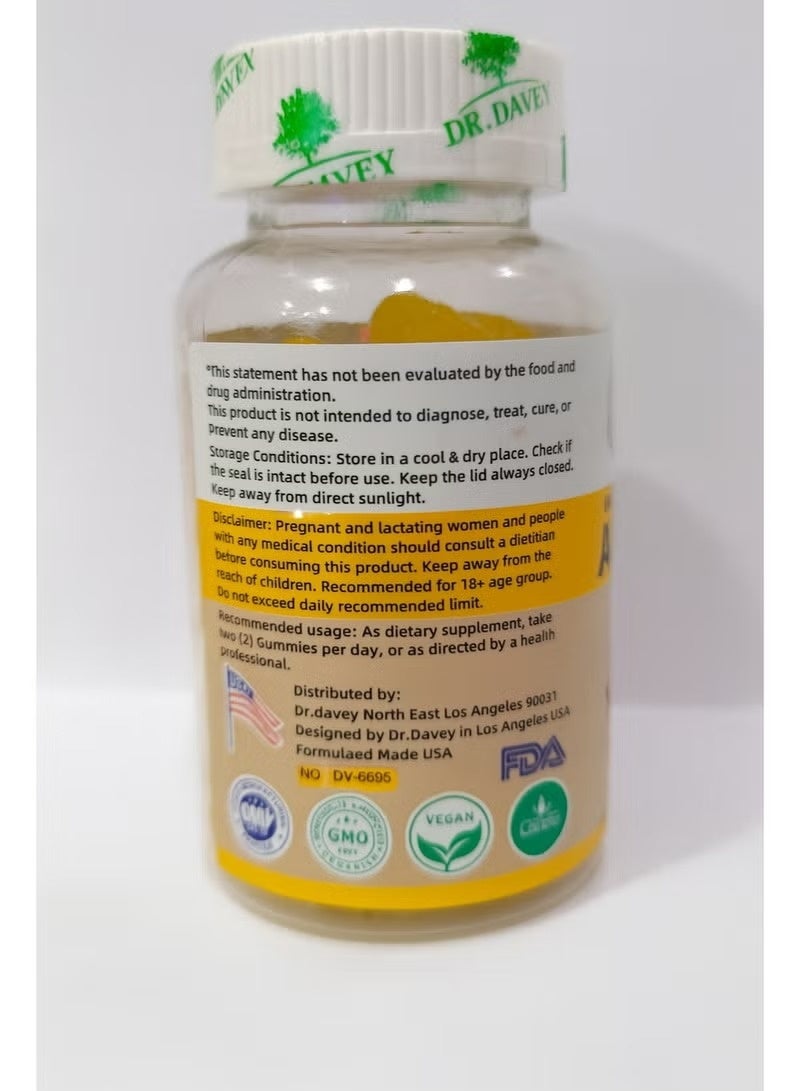 دكتور دافي حلوى جيلاتينية مضادة للشيخوخة من دكتور ديفي للعناية بالبشرة والعافية مع حمض الهيالورونيك - 60 حلوى جيلاتينية - Image 3