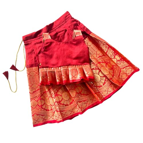 Picksparrow Baby Girl Pattu Pavadai/Kids Lehenga Choli (Pleated Top) (Red, 1-2 Years) - Image 1
