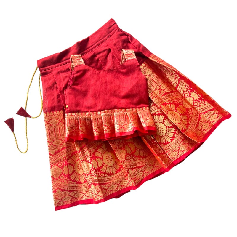 Picksparrow Baby Girl Pattu Pavadai/Kids Lehenga Choli (Pleated Top) (Red, 1-2 Years) - Image 3