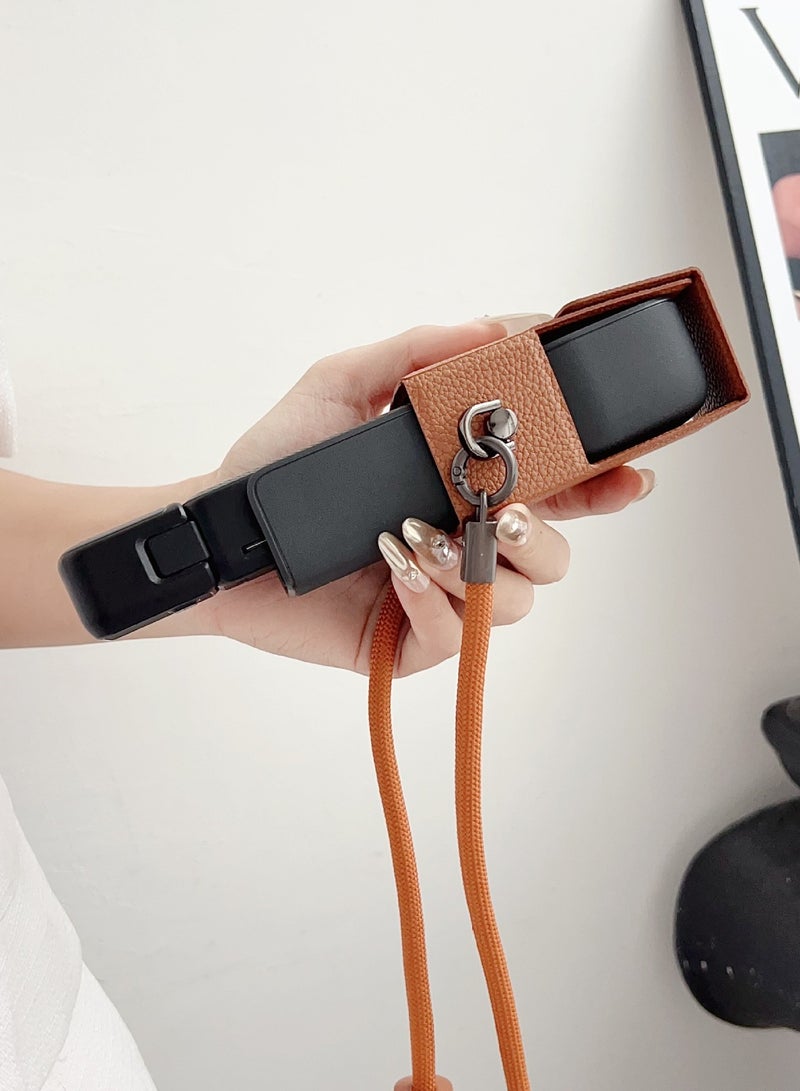 DJI Pocket 3 Camera Case – PU Leather Protective Cover with Shoulder Strap, Crossbody & Handheld Design, Half-Case Style, Camera Accessories Set with Strap, Brown - Image 4