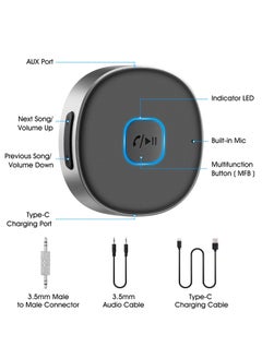 Generic Bluetooth Aux Receiver 5.0 Wireless Audio Receiver for Car/Home Stereo/Wired Headphones/Speaker 16H Battery Life 3.5MM Hands-Free Calling And Music Playing  - Image 3