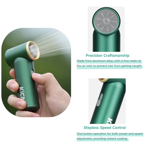 Kica Jetfan Mini-Handheld Portable Turbo Fan,Rechargeable Personal Fan,Stepless Speed Control,13Hrs Long-Lasting,Pocket-Sized Small Lightweight Jet fan for Travel/Outdoors Cooling,Green - Image 3