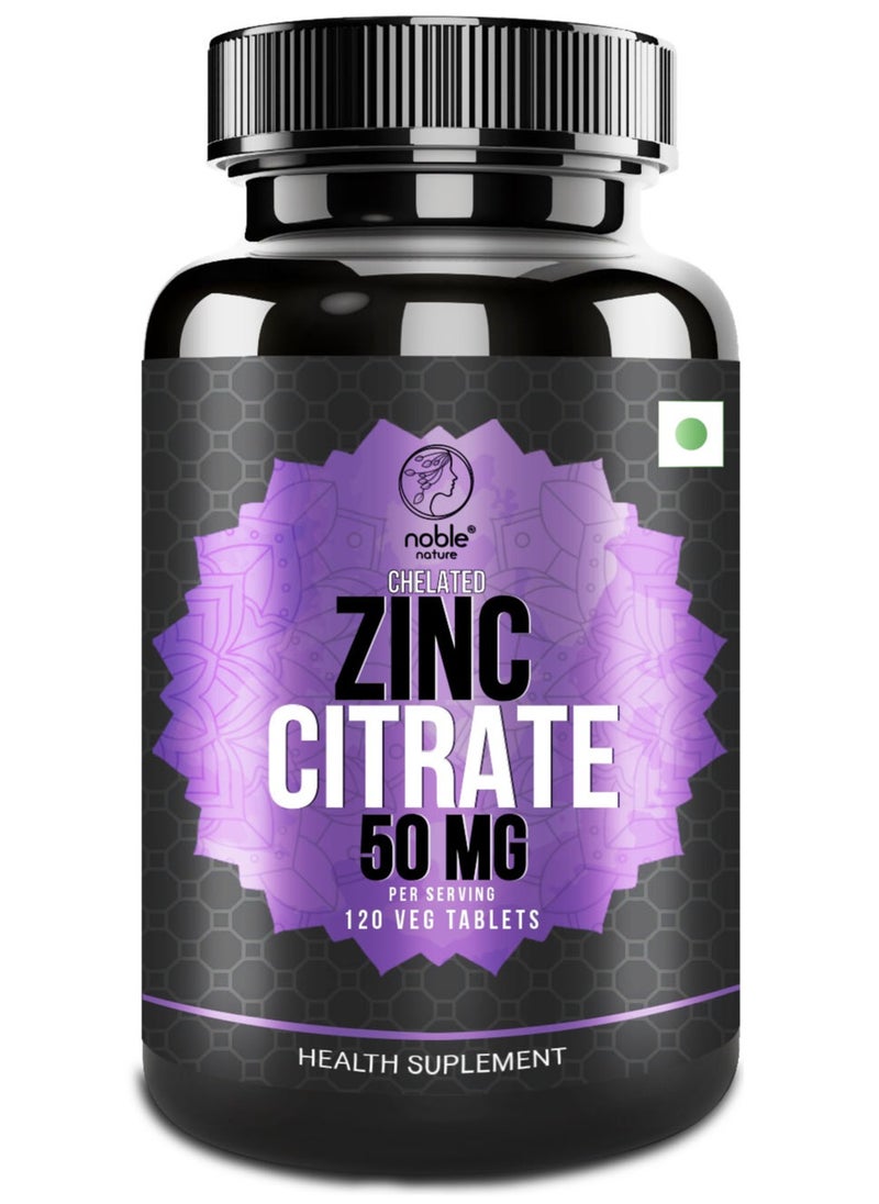 noble nature Chelated Zinc Citrate 50mg - 120 Veg Tablets - Supports Immune System  - Image 1