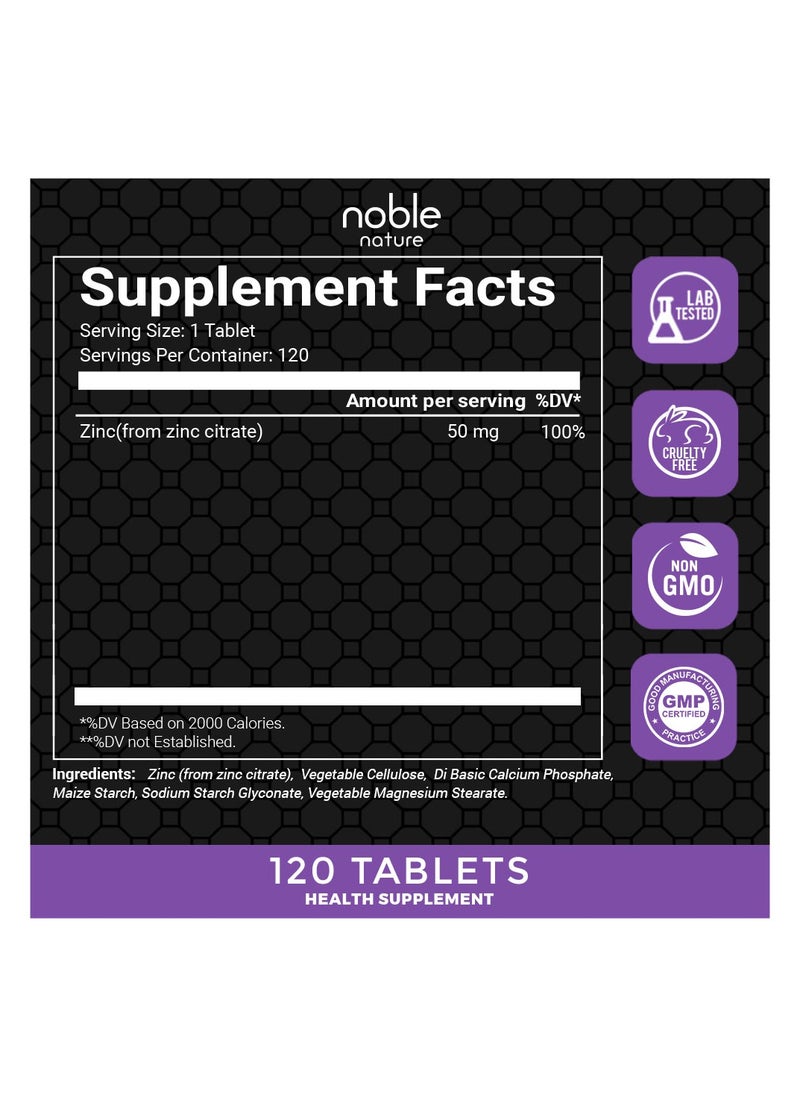noble nature Chelated Zinc Citrate 50mg - 120 Veg Tablets - Supports Immune System  - Image 2
