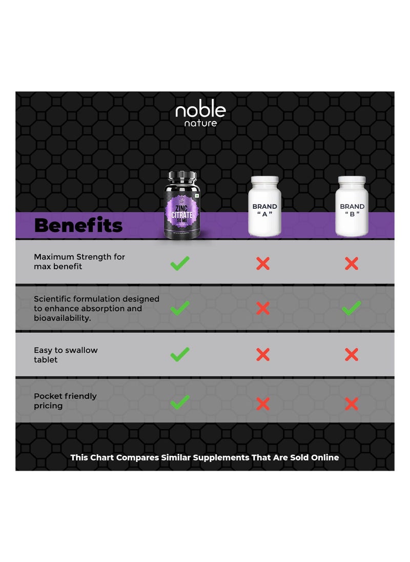 noble nature Chelated Zinc Citrate 50mg - 120 Veg Tablets - Supports Immune System  - Image 3