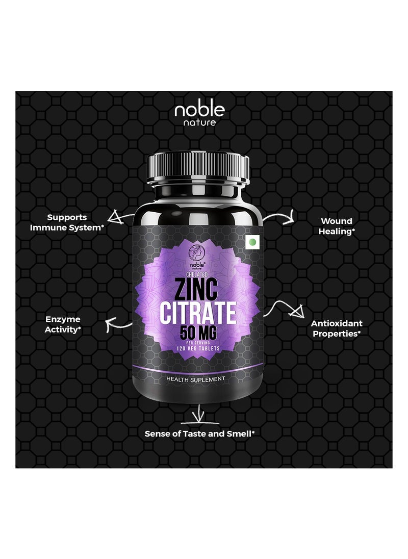 noble nature Chelated Zinc Citrate 50mg - 120 Veg Tablets - Supports Immune System  - Image 4