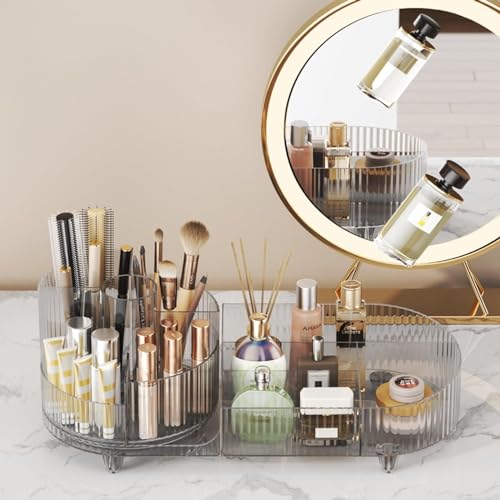 INOVERA (LABEL) Makeup Organizer for Women, Girls | 360° Rotating Cosmetic Brush Holder Case | Dressing Table Vanity Storage Organiser (Transparent) - Image 5
