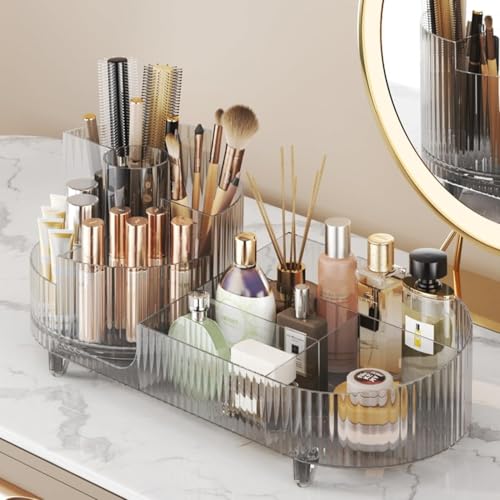 INOVERA (LABEL) Makeup Organizer for Women, Girls | 360° Rotating Cosmetic Brush Holder Case | Dressing Table Vanity Storage Organiser (Transparent) - Image 1