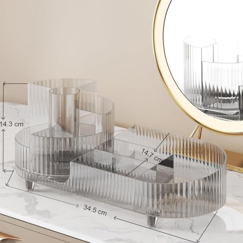 INOVERA (LABEL) Makeup Organizer for Women, Girls | 360° Rotating Cosmetic Brush Holder Case | Dressing Table Vanity Storage Organiser (Transparent) - Image 2