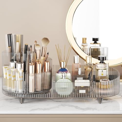 INOVERA (LABEL) Makeup Organizer for Women, Girls | 360° Rotating Cosmetic Brush Holder Case | Dressing Table Vanity Storage Organiser (Transparent) - Image 3