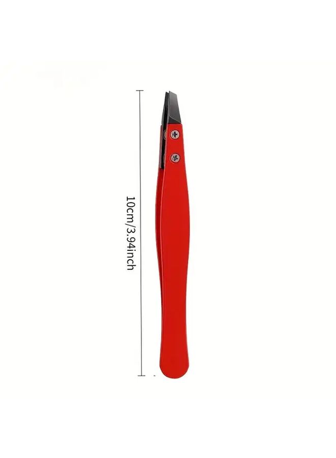 Red Slant Tip Eyebrow Tweezers For Women Precision Ceramic Ingrown Hair Removal Facial Plucking Beauty Tool - Image 4