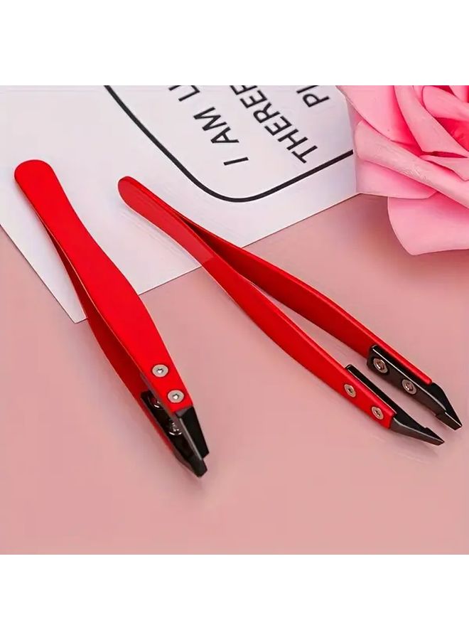Red Slant Tip Eyebrow Tweezers For Women Precision Ceramic Ingrown Hair Removal Facial Plucking Beauty Tool - Image 1