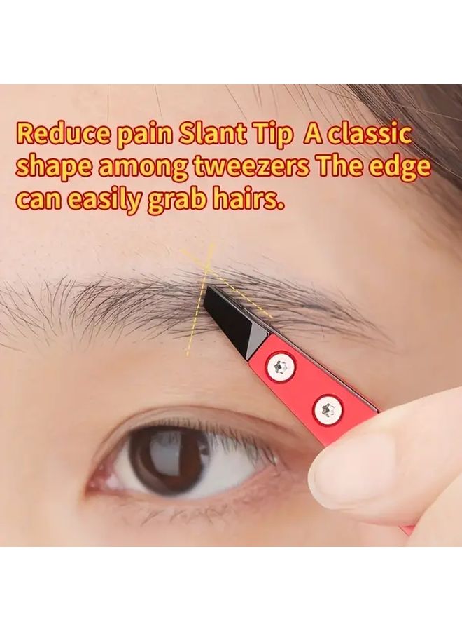 Red Slant Tip Eyebrow Tweezers For Women Precision Ceramic Ingrown Hair Removal Facial Plucking Beauty Tool - Image 3