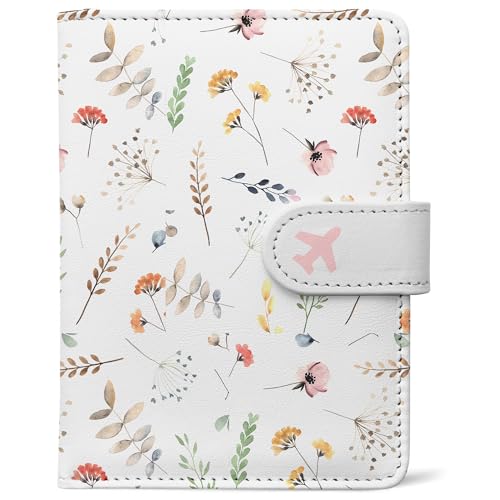 LumeTrav Passport Holder, Travel Wallet Cover with Pen Loop | Cute RFID Blocking Leather Case with Magnetic Closure for Travel Essentials-Flower - Image 1