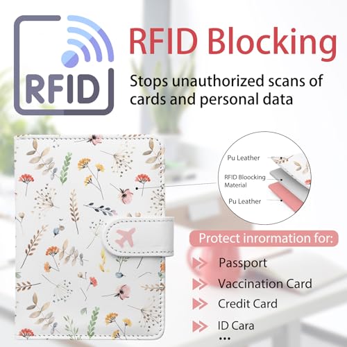 LumeTrav Passport Holder, Travel Wallet Cover with Pen Loop | Cute RFID Blocking Leather Case with Magnetic Closure for Travel Essentials-Flower - Image 3
