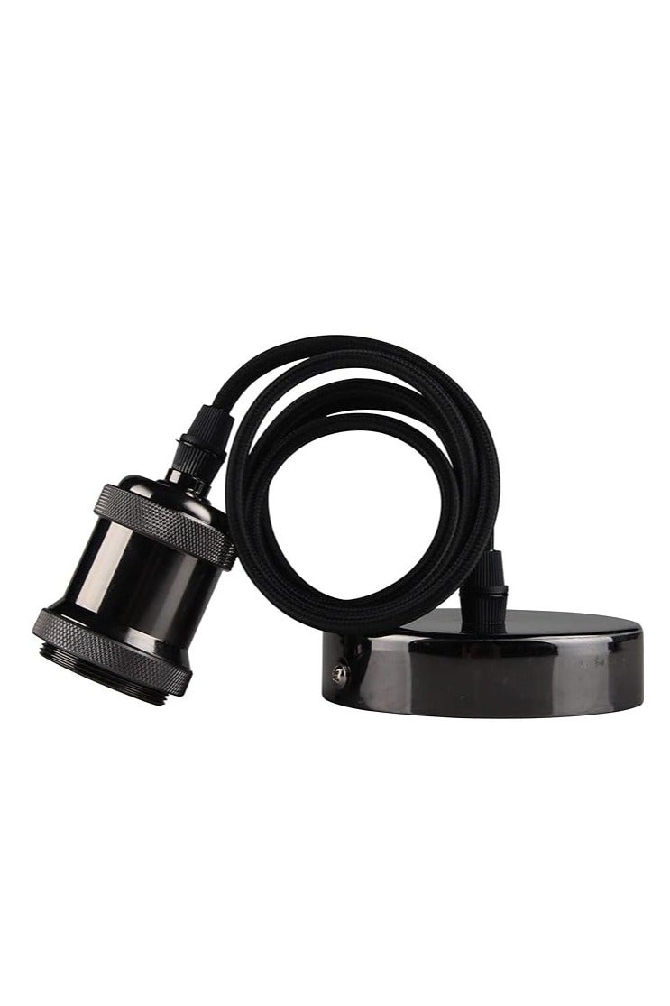 Midwest Ceiling Pendant & Lamp Holder, Metal Pendant Light Fitting, E27 Lamp Holder, Adjustable Cable Length, Fitting Set with Braided Fabric Cable (Black Chrome) Bulb not included - Image 1