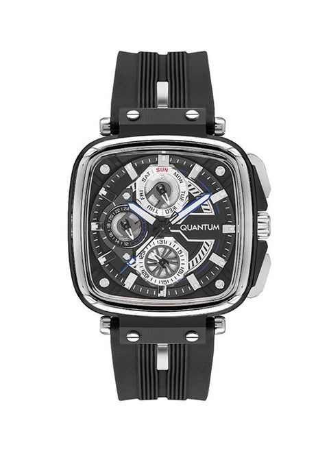 Quantum Men's Quartz Movement Watch, Multi Function Display and Silicon Strap Strap - PWG1014.351, Black