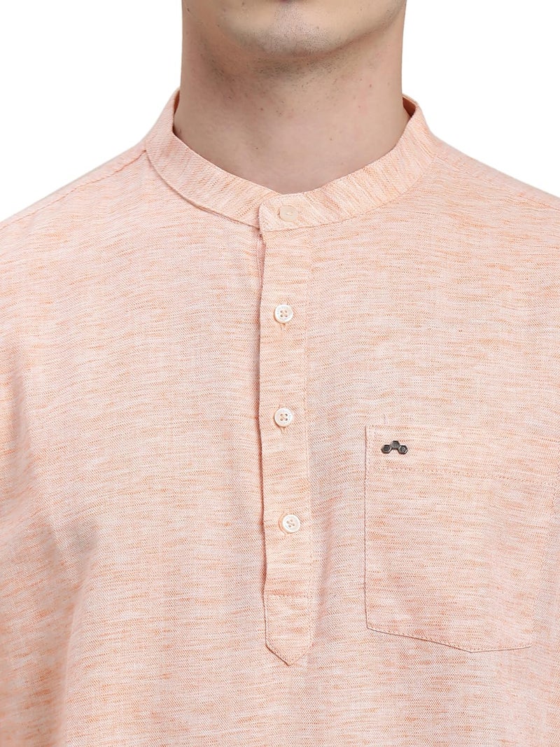 Turtle Men Orange Solid Full Sleeve Slim Fit Cotton Lyolin Casual Kurta Shirt - Image 5