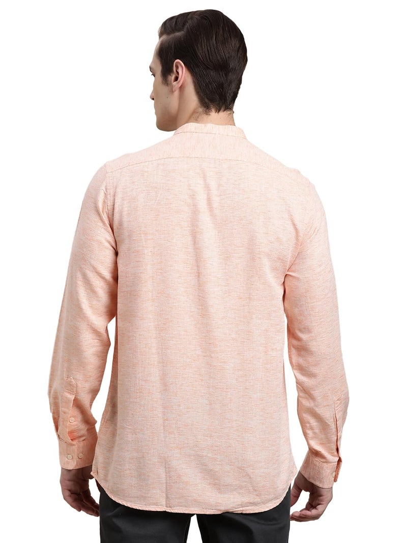Turtle Men Orange Solid Full Sleeve Slim Fit Cotton Lyolin Casual Kurta Shirt - Image 3