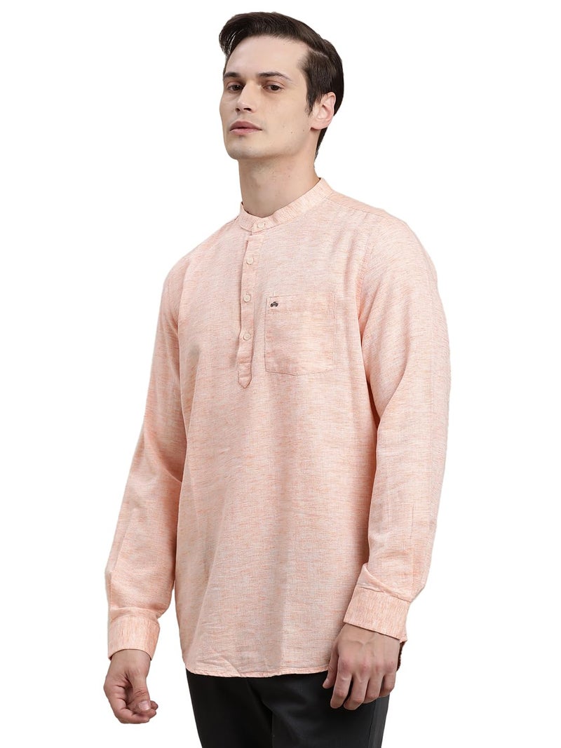 Turtle Men Orange Solid Full Sleeve Slim Fit Cotton Lyolin Casual Kurta Shirt - Image 4