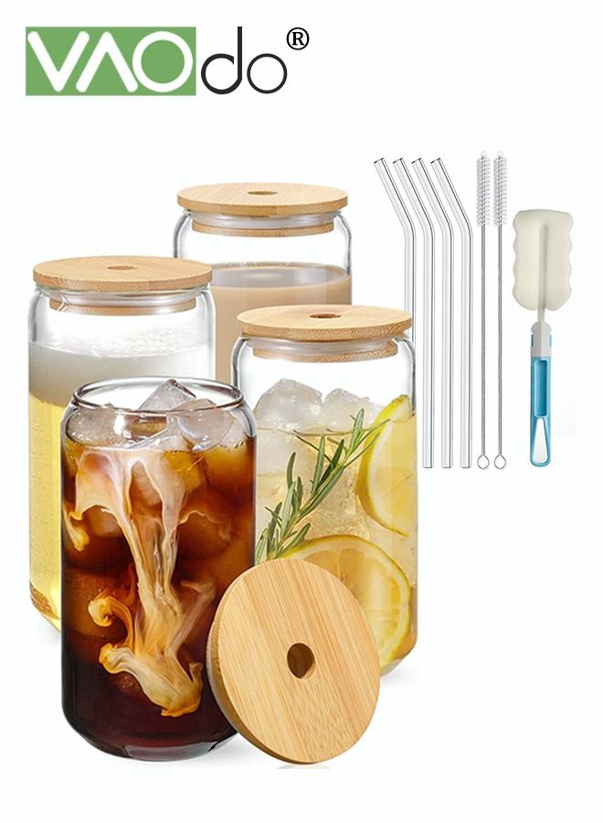 VAOdo 4PCS Glass Cups Set 500ML Large Capacity Free Cleaning Accessories Reusable Drinking Glasses Suitable for Teacups Sodas Iced Coffee Smoothies Etc - Image 1