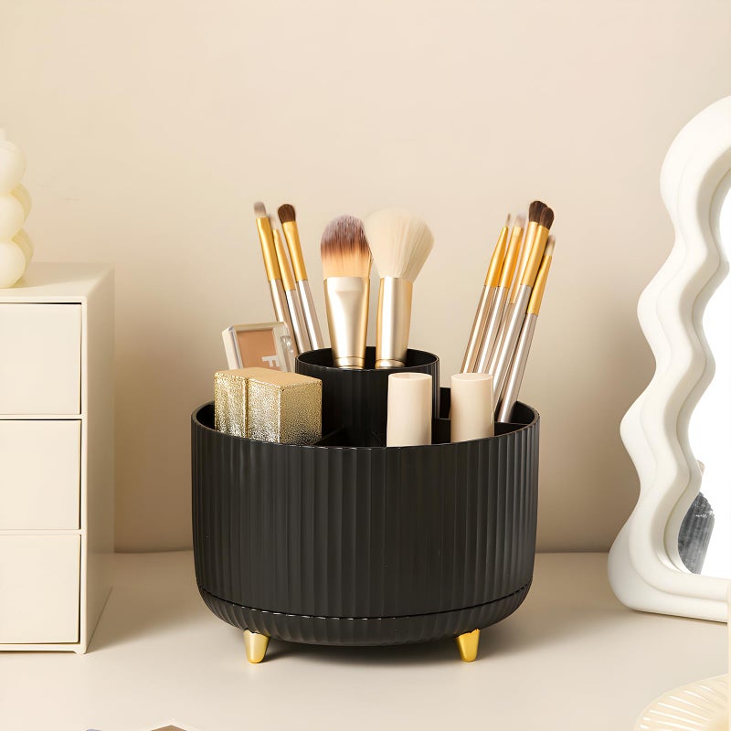 Makeup Brush Holder Organizer360 Rotating Makeup Brush Organizer5 Slot Make up Brushes Cup for Cosmetics Nail Polish Art Supply Bathroom Vanity Desktop Organizer  Black