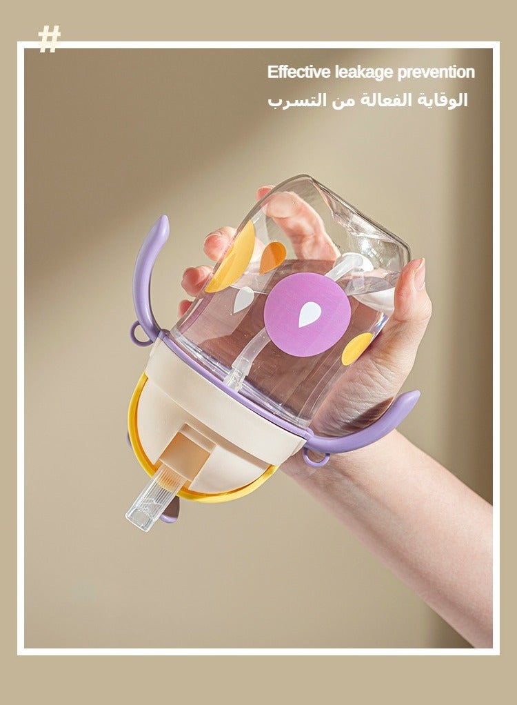 كأس الأطفال السخيف مع المقابض، زجاجة ماء للأطفال الصغار، زجاجة القش مع تصميم المروحة - Image 4