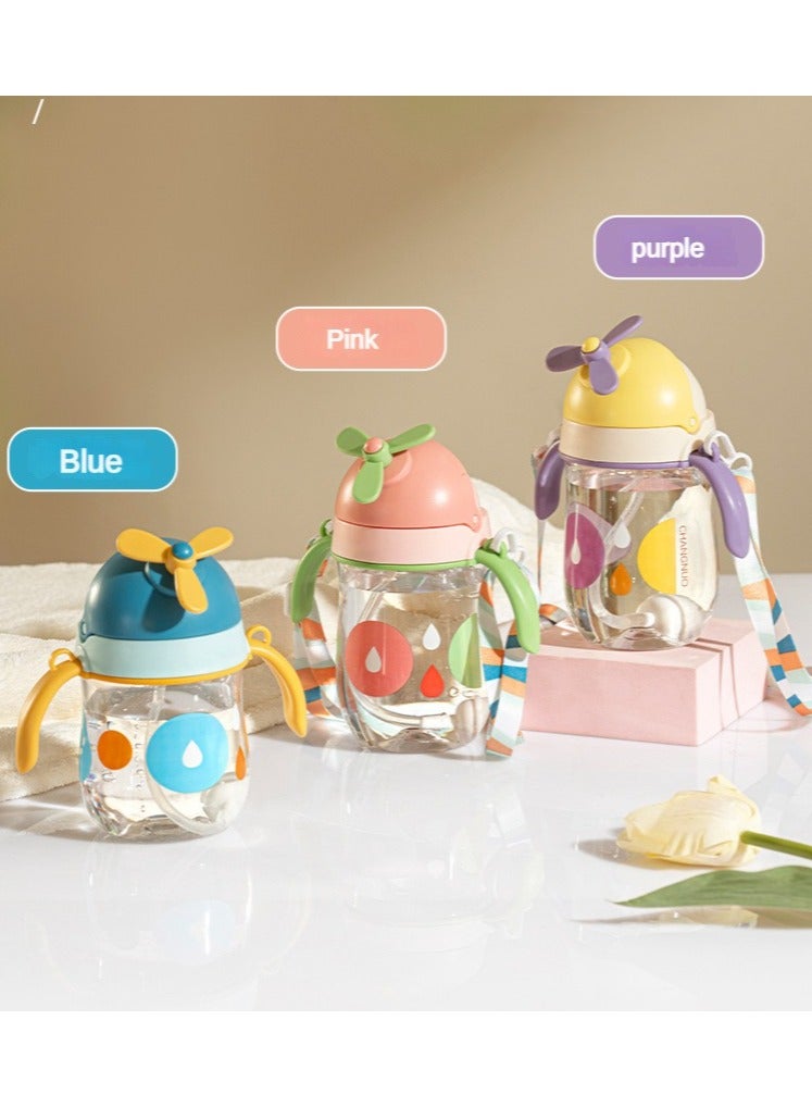 كأس الأطفال السخيف مع المقابض، زجاجة ماء للأطفال الصغار، زجاجة القش مع تصميم المروحة - Image 3