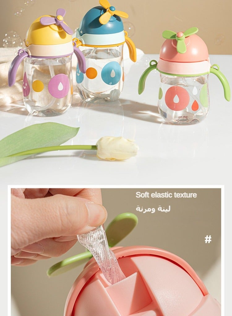 كأس الأطفال السخيف مع المقابض، زجاجة ماء للأطفال الصغار، زجاجة القش مع تصميم المروحة - Image 5