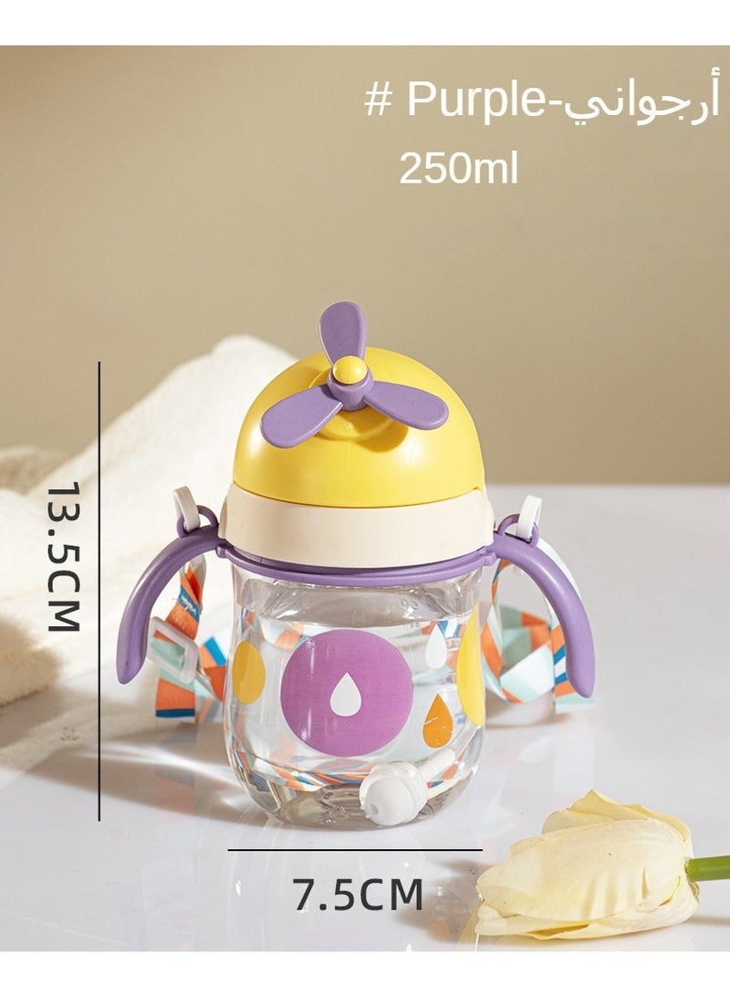 كأس الأطفال السخيف مع المقابض، زجاجة ماء للأطفال الصغار، زجاجة القش مع تصميم المروحة - Image 1