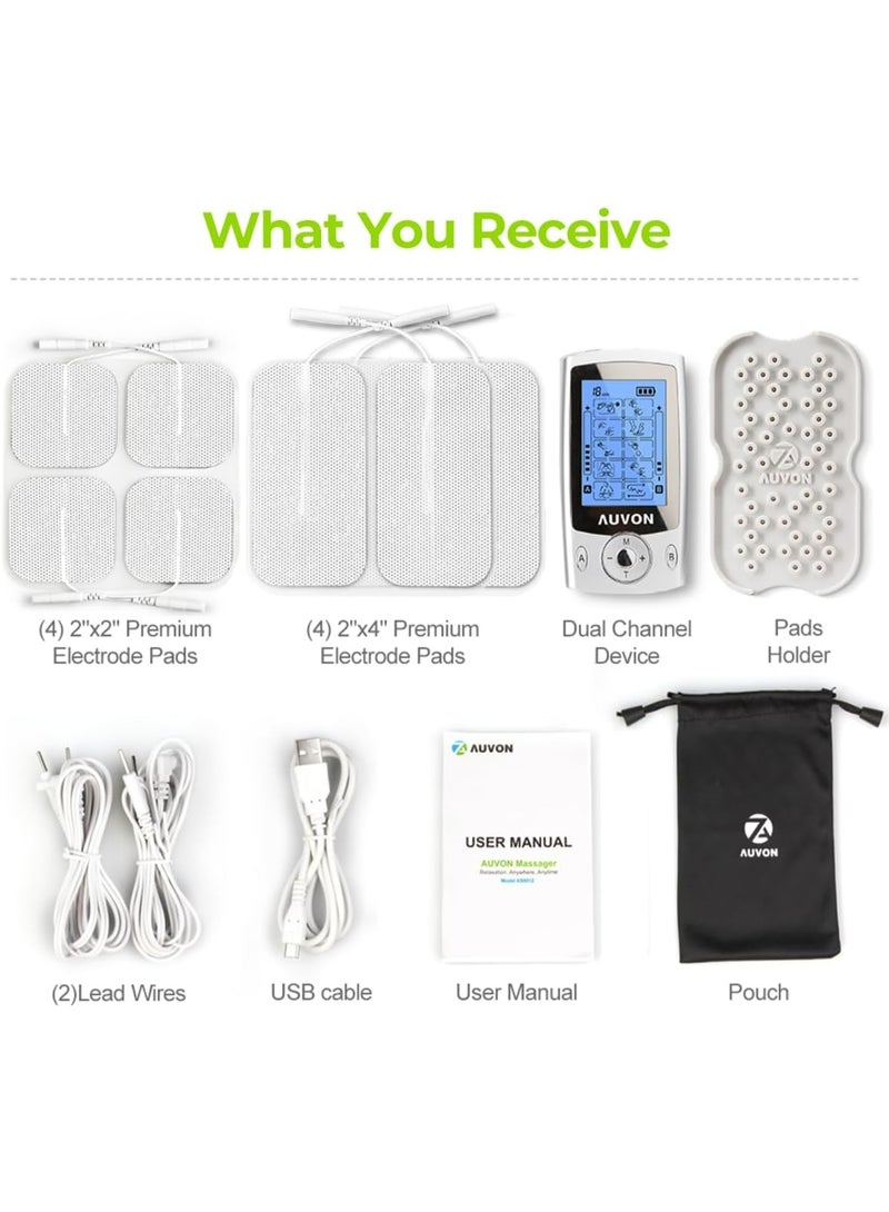 AUV0N AUVON Dual Channel TENS Unit Muscle Stimulator Machine with 20 Modes, 2" and 2"x4" TENS Unit Electrode Pads - Image 2